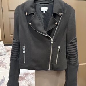 Wilfred Black Biker Jacket with Ribbed Sleeve Panels
